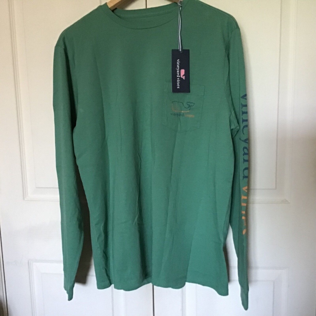 Nwt Vineyard Vines Men's Long-Sleeve Whale Pocket Tee Green M Co